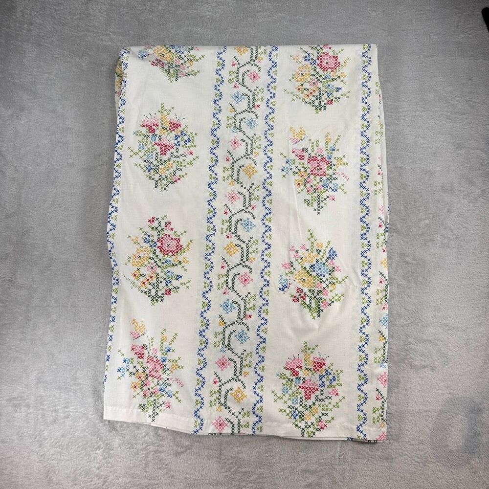 Vintage Cross-Stitch Pattern Full Size Flat Percale Sheet Fabric